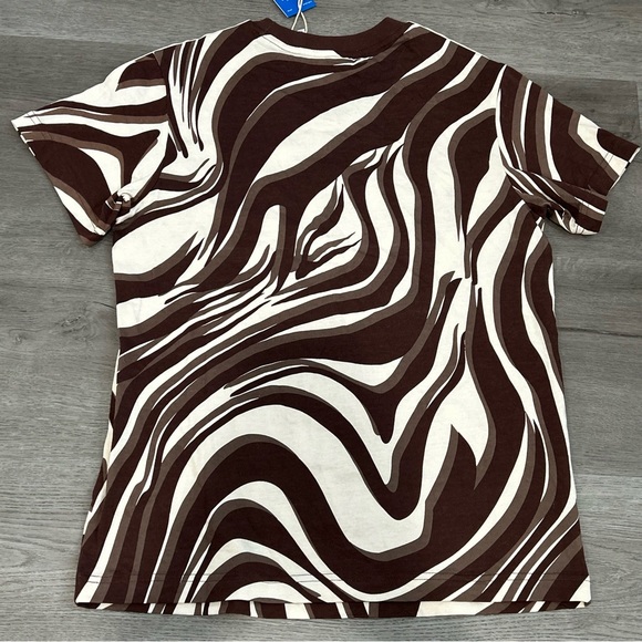 adidas Originals animal three stripe zebra print t-shirt brown Women’s Sz medium - Picture 3 of 9